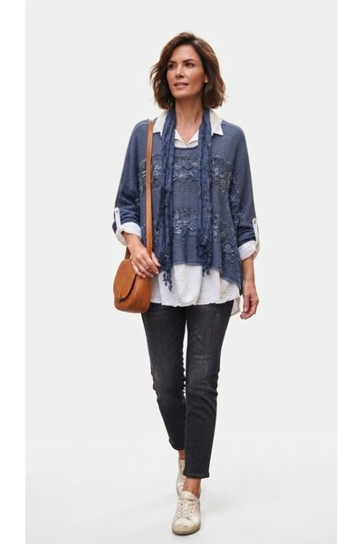 Fibula Otantik Oversize Pamuk Gömlek Triko Sweater Fistolu Fularlı İthal Soft...