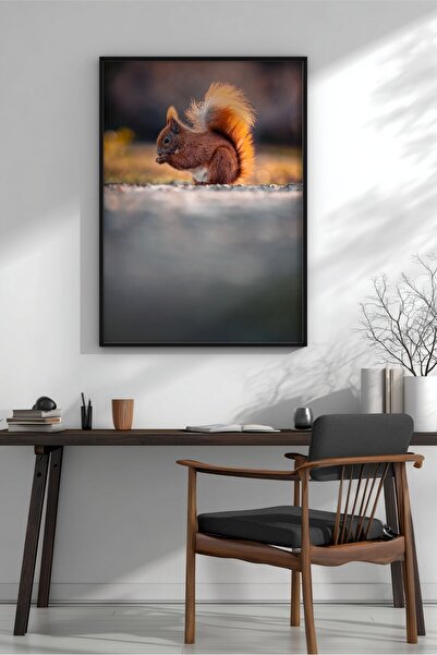 KEYFHOME Poster cu cadru MDF cu veveriță care ia micul dejun, decor de perete...