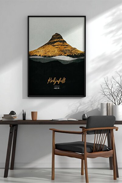 KEYFHOME Kirkjufell Minimalist Mountain Framed MDF Painting Poster Living Roo...
