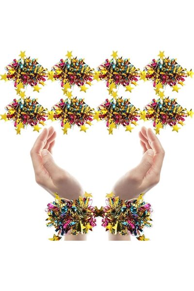 KASTWAVE 8 Pack Cheerleader Pom Poms Wrist Flower, Metallic Foil Pom Poms, Ch...