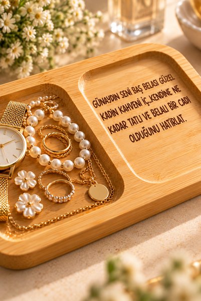 PakerStudio Espri Themed 2-Compartment Laser-Engraved Bamboo Coffee Presentation Stand "Good Morning, I Wish You Well, Beautiful Woman"