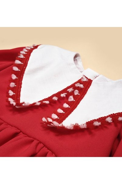 Little Ya Ya Love Larissa Red Girl's Collared Flared Dress with Buckle Set