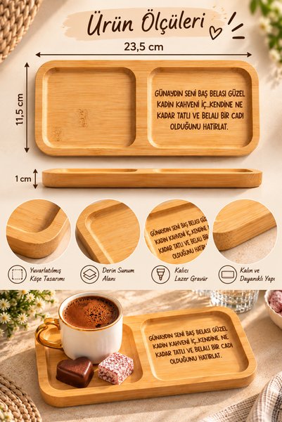 PakerStudio Espri Themed 2-Compartment Laser-Engraved Bamboo Coffee Presentation Stand "Good Morning, I Wish You Well, Beautiful Woman"