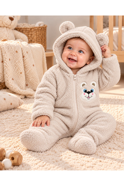 Mielco Baby Store Unisex Fermuarlı Welsoft Ayıcık Nakışlı Kendinden Patikli B...