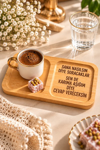 PakerStudio Espri Themed 2-Compartment Laser-Engraved Bamboo Coffee Presentation Tray "I'M in Love with My Wife"