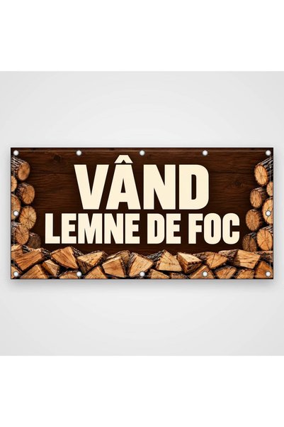 ShopPrint Banner Vând lemne de foc – bușteni, 100x50 cm, frontlit cu tiv și c...