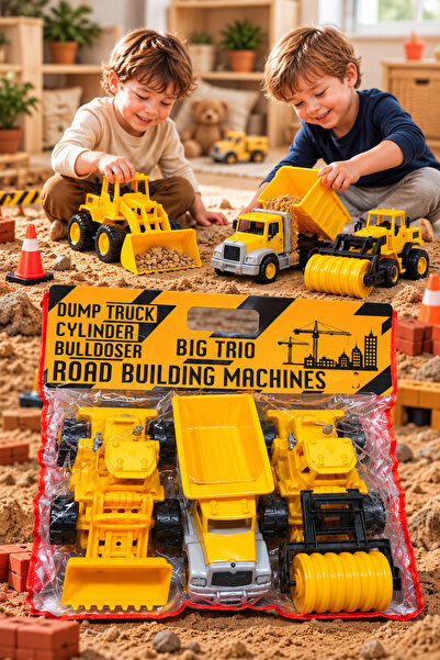 EVENT 3-Piece Engineering Vehicle Toy Set Truck Bulldozer and Road Roller Con...