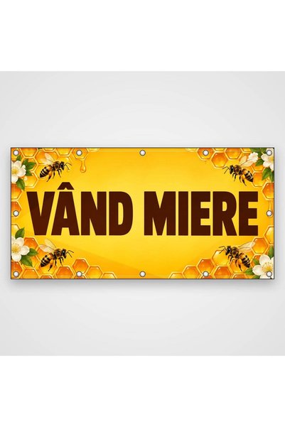 ShopPrint Banner Vând miere – albine și fagure, 100x50 cm, frontlit cu tiv și...