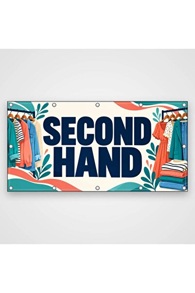 ShopPrint Banner Second hand – haine pe umerașe, 100x50 cm, frontlit cu tiv ș...