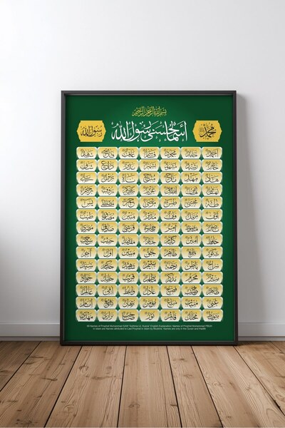KEYFHOME Cele 99 de nume ale Profetului nostru Islamic Hat Art Tablou MDF înr...