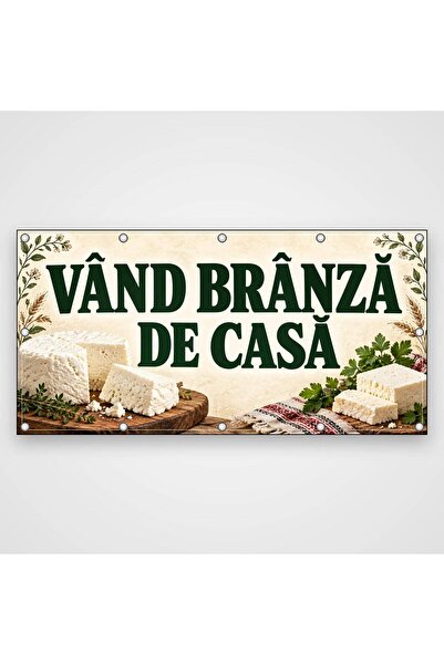 ShopPrint Banner Vând brânză de casă – rustic, 100x50 cm, frontlit cu tiv și ...