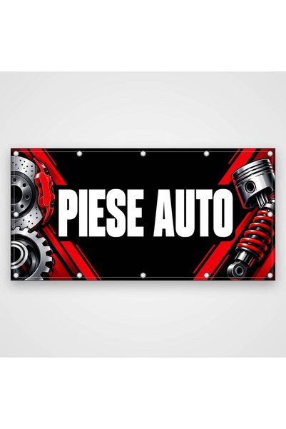 ShopPrint Banner Piese auto – negru și roșu, 100x50 cm, frontlit cu tiv și capse