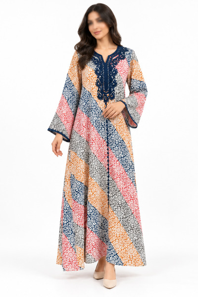 White colour Women's Long Loose Floral Patterned Embroidered Elegant Dress Ja...