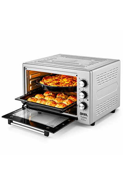 Akel AF-280 ( Saatli) Kare Midi Fırın ( 1200W & 32LT Hacim) ( 3 Kademeli Güç) ( Ayarlanabilir Termos