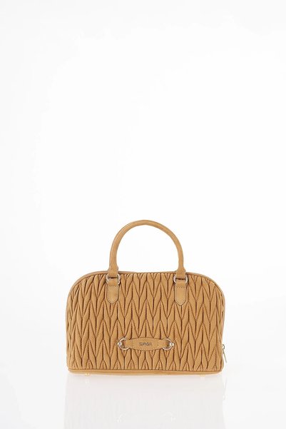 Kayra Drawstring Stitched Handbag Brown