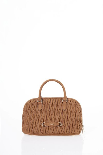 Kayra Drawstring Stitched Handbag Dark Brown