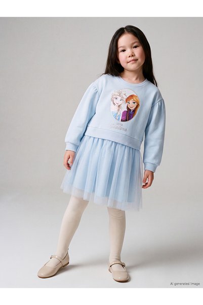 LC Waikiki Lcw Kids Blue 3 Thread Printed Girls' Dress with Nevavm Difference
