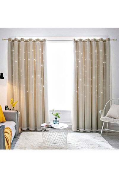 HALAMODO Hollowed Out Stars Curtain Drape Beige 30x5x20cm