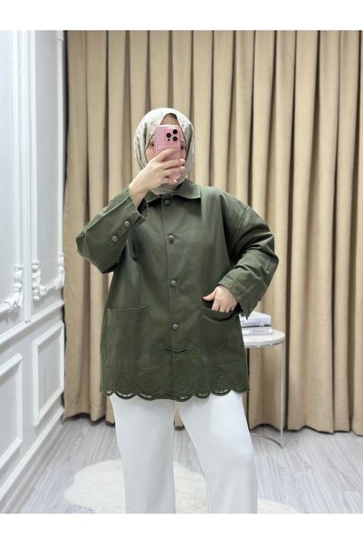 Genel Markalar MEYKAS MODA NAKIŞ DETAYLI CEKET HAKİ