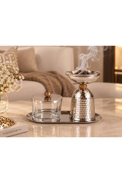 Wahat Aliamtiaz Elegant Design Incense Burner with Serving Tray and Glass Con...