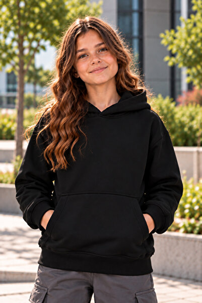 DAXİS Sportwear Company Girls' Hooded Oversized Sweatshirt with Kangaroo Pocket