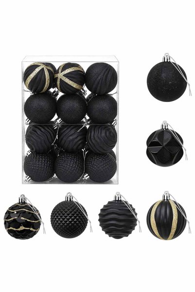 vidaxl Set de globuri de Crăciun 36 buc. Negru 6 cm Polistiren