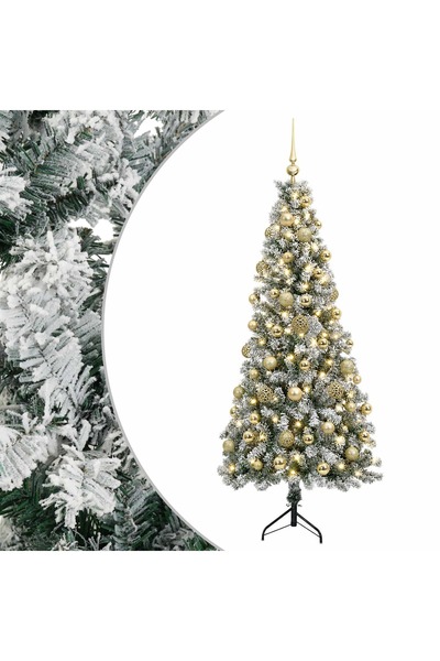 vidaxl Brad de Crăciun artificial cu glob 180 cm 300 LED-uri Alb cald