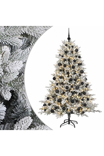 vidaxl Brad de Crăciun artificial cu globuri 180 cm 300 LED-uri