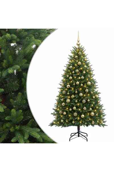 vidaxl Brad de Crăciun artificial cu globuri 180 cm 300 LED-uri