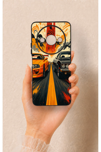 Vip Case Redmi A3 Compatible Orange and Black Car Pattern Silicone Case