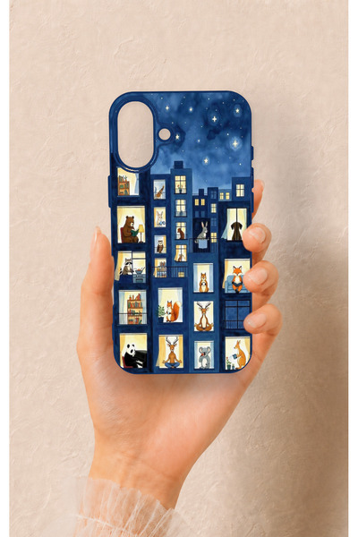 Vip Case iPhone 16 Plus Compatible Starry Apartment Pattern Silicone Case