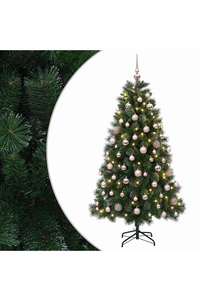 vidaxl Brad de Crăciun artificial cu globuri 210 cm 300 LED-uri