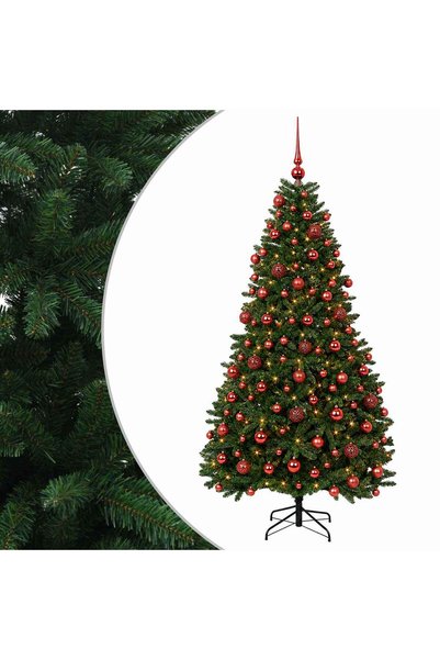 vidaxl Brad de Crăciun artificial, verde mediu, cu globuri 210 cm