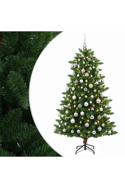 vidaxl Brad artificial de Crăciun cu ornamente 180 cm 300 LED-uri