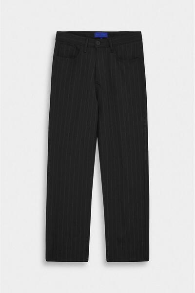 GIESTO Klasik Çizgili Regular Fit Siyah Pantolon