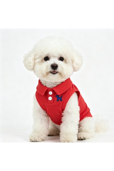 Choice M Red Spring and Summer Solid Color Polo Shirt Puppy Thin Breathable T...