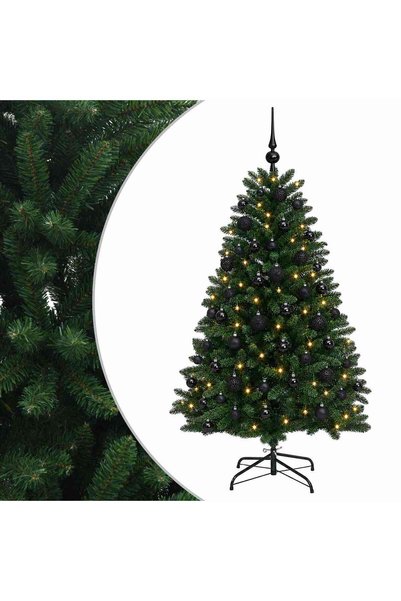 vidaxl Brad de Crăciun artificial, verde mediu, cu globuri 150 cm