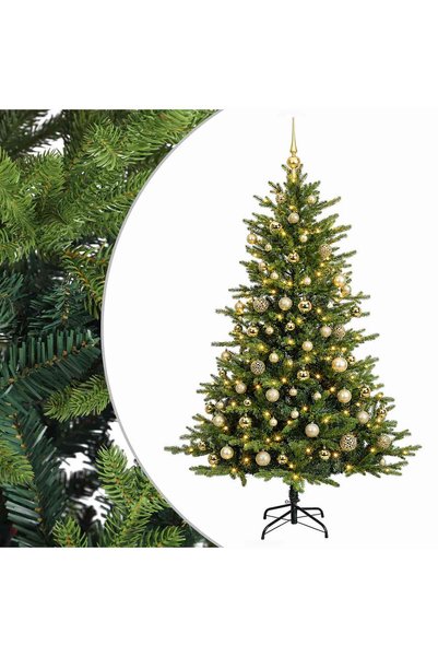 vidaxl Brad de Crăciun artificial cu globuri 210 cm 300 LED-uri