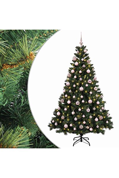 vidaxl Brad de Crăciun artificial cu globuri 180 cm 300 LED-uri