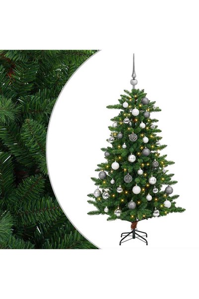 vidaxl Brad de Crăciun artificial cu globuri 150 cm 150 LED-uri
