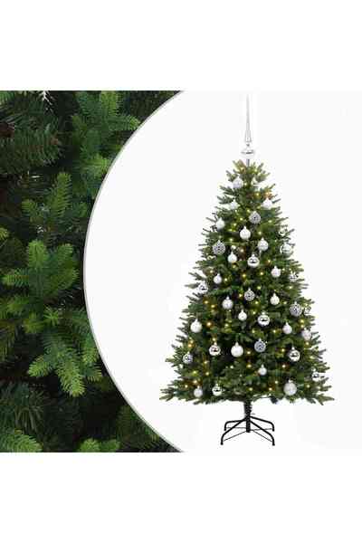 vidaxl Brad de Crăciun artificial cu globuri 150 cm 150 LED-uri