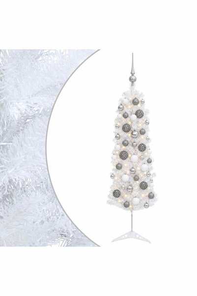 vidaxl Brad de Crăciun artificial îngust cu globuri 120 cm 150 LED-uri
