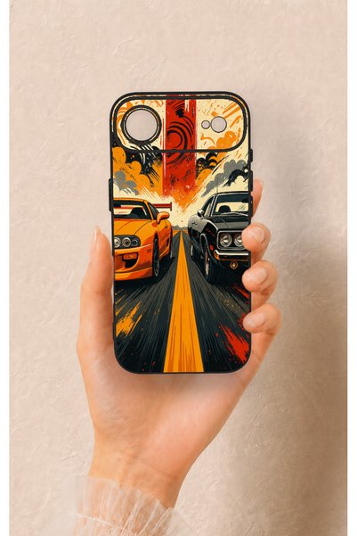 Vip Case iPhone 17 Air Compatible Orange and Black Car Pattern Silicone Case