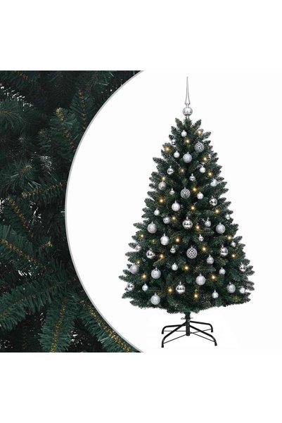 vidaxl Brad de Crăciun artificial, verde închis, cu globuri 150 cm