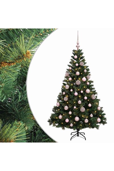 vidaxl Brad de Crăciun artificial cu globuri 150 cm 150 LED-uri