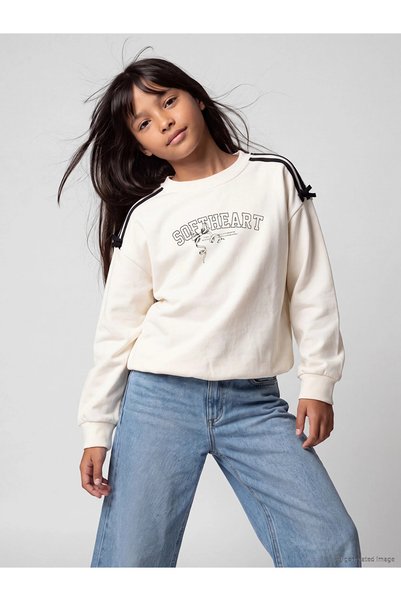 LC Waikiki Lcw Kids Ecru Bow Printed Girls' Sweatshirt