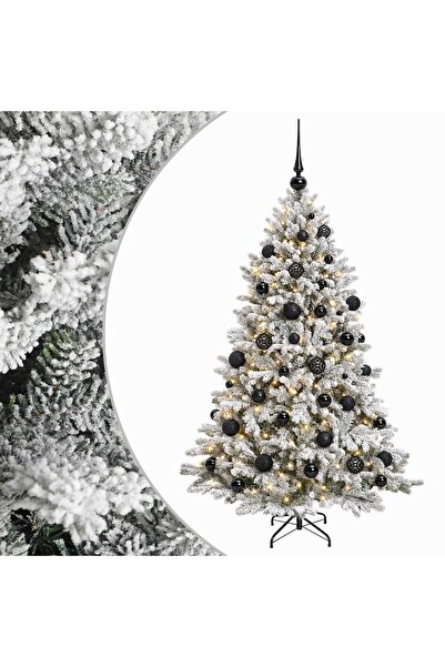 vidaxl Brad de Crăciun artificial cu globuri 150 cm 150 LED-uri