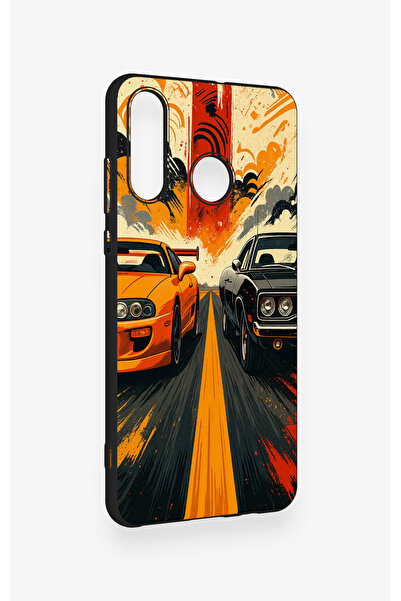 Vip Case Huawei P30 Lite Compatible Orange and Black Car Patterned Silicone Case