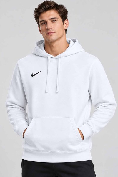 Nike Erkek Beyaz İçi Polarlı Kapüşonlu Sweatshirt Pamuklu Kanguru Cepli