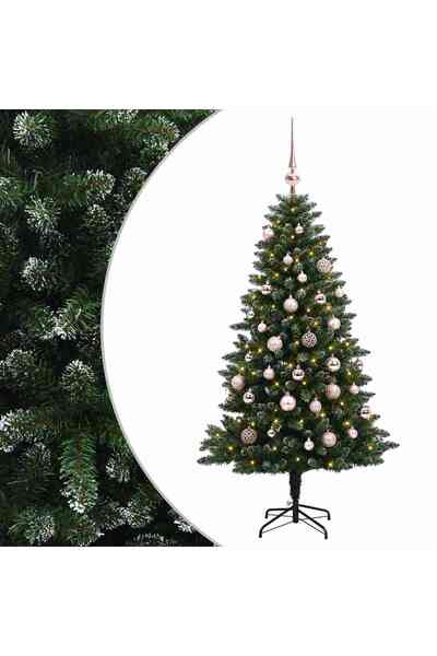 vidaxl Brad de Crăciun artificial cu globuri 150 cm 150 LED-uri